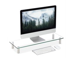 Glas tv-verhoger - Monitor verhoger - Laptopstandaard hoogte verstelbaar 9-11 cm - 70x24 cm doorzichtig