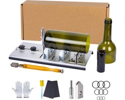 Glasfles Snijder Set RVS – Verstelbare Flessensnijder met 5 Snijwieltjes incl. Handschoenen, Schuurpapier & Accessoires – DIY Glassnijder voor Wijnflessen, Vazens, Lampen, Kaarsenhouders & Creatieve Decoratie