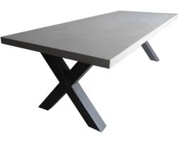Glasgow betonlook dining tuintafel 250x100xH76 cm zwart onderstel