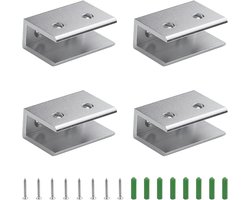 Glashouder set van 4 - Zilveren glasklemmen voor glazen plank - Inclusief antislip schroeven - Voorkomt vocht en corrosie - Bevestigingsmaterialen inbegrepen