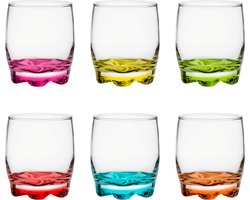 Glasmark Drinkglazen Tumblers - glas - gekleurde basis - 6x stuks - 250 ml - waterglazen
