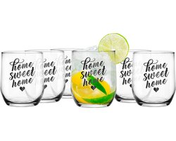 Glasmark Drinkglazen/waterglazen Tumblers Home Sweet Home - transparant glas - 6x stuks - 300 ml