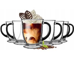 Glasmark Koffie glazen - 6x - met oor - zwart - 400 ml - latte macchiato glazen