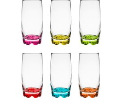 Glasmark Longdrinkglazen Tumblers - glas - gekleurde basis - 6x stuks - 350 ml - drinkglazen