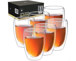 Glasrijk® Dubbelwandige Glazen – Koffieglazen & Theeglazen – 350 ml – Set van 6 – Latte Macchiato en Cappuccino – Vaatwasserbestendig – Dubbelwandig Borosilicaatglas - Koffiekopjes
