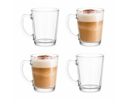 Glasrijk® Theeglazen - 310 ml - 4 stuks - Koffieglazen - Enkelwandige glazen - Theeglazen met oor - Theeglas - Cappuccino glazen - Latte macchiato glazen - Koffieglas met oor