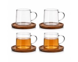 Glasrijk® Theeglazen met onderzetter - 310 ml - 4 stuks - Koffieglazen - Theeglas met oor - Theeglas - Cappuccino glazen - Latte macchiato glazen - Koffieglas met oor - Theeglazen met oor - Koffieglazen met oor