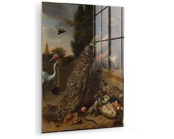 ® Glasschilderij 120x160 cm - Schilderij acrylglas - Pauw - Otto Marseus van Schrieck - Foto op glas - Muurdecoratie woonkamer - Wanddecoratie slaapkamer - Schilderijen