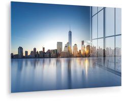 ® Glasschilderij 150x100 cm - Schilderij acrylglas - De skyline van New York met in het midden het World trade center - Foto op glas - Muurdecoratie woonkamer - Wanddecoratie slaapkamer - Schilderijen