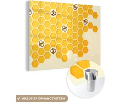® Glasschilderij 40x30 cm - Schilderij acrylglas - Een illustratie van de binnenkant van een bijenkorf - Foto op glas - Muurdecoratie woonkamer - Wanddecoratie slaapkamer - Schilderijen