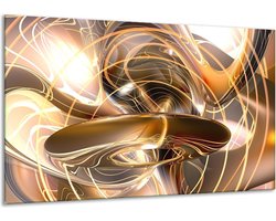 Glasschilderij Abstract - Goud, Wit, Bruin - 120x70cm 1Luik - Foto Op Glas - Geen Acrylglas Schilderij - GroepArt 6000+ Glasschilderijen Art Collectie - Wanddecoratie - Woonkamer - Slaapkamer