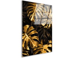 Glasschilderij Gouden Tropische Bladeren – Elegante Plexiglas Wanddecoratie voor Luxe Interieurs - Woondecoratie - Acrylglas schilderij 40x60 cm