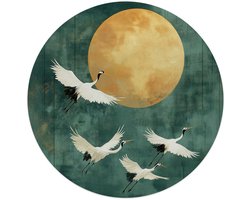 Glasschilderij Kraanvogels in de nacht - Ø 50 - Glas - REINDERS