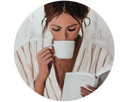 Glasschilderij Ochtendkoffie met een Boek II - Ø 50 - Glas - REINDERS