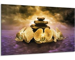 Glasschilderij Spa - Goud, Paars - 120x70cm 1Luik - Foto Op Glas - Geen Acrylglas Schilderij - GroepArt 6000+ Glasschilderijen Art Collectie - Wanddecoratie - Woonkamer - Slaapkamer