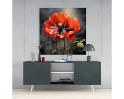 Glasschilderij Vierkant - Klaproos - Bloem - Woonkamer - Slaapkamer - Wanddecoratie - 40x40 cm