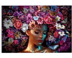 Glasschilderij Vrouw met Bloemenglitters - 78 x 116 - Glas - REINDERS