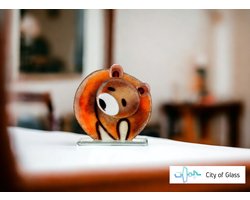 Glassculptuur - Glazen Beer - Glasobject - Sculptuur - Fusing glas Bear - 19cm