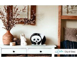 Glassculptuur - Glazen Panda - Glasobject - Sculptuur - Fusing glas Panda - 22cm