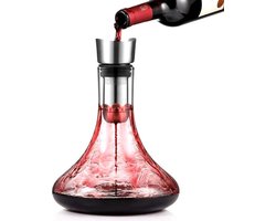 glastal Kristallen Wijnkaraf Rode Wijnkaraffen Decanteer met Ingebouwde Aerator Beluchten en Filters, Druppelvrij Ingieten Wijn, 1800ml