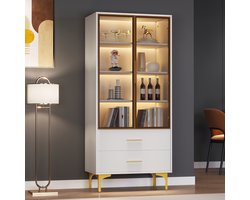 Glasvitrine - 70 x 35 x 150 cm - Glasturen - Gouden Poten - LED Verlichting - Vitrine