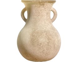 Glazen Antieke Vaas - Decoratieve Vaas - Woondecoratie - Handgemaakt Uniek Kunstwerk - H 7.9 Inch - Bruin