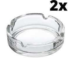 Glazen Asbakken Rond – Set van 2 – Transparante Asbak voor Sigaretten – Dikke Solide Glazen Asbak – Modern & Vaatwasbestendig – Voor Binnen & Buiten – 9 cm