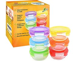 Glazen Babyvoeding Opbergcontainers - Mini Snackpotten voor Peuters - 6 x 200ml - Luchtdichte Deksels