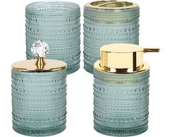 Glazen badkamer accessoires set - 4 stuks - roze - elegant ontwerp