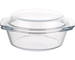 Glazen Bakvorm met Deksel - 650 ml - Kleine Ronde Bakvorm - 17.5 cm - Magnetron Keukenaccessoires - Glazen Schaal met Handvatten voor Fruit Salade - Vlees - Magnetron - Oven