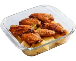 Glazen Bakvorm - Ovenschaal Vierkant - Oven Magnetron Airfryer - Hittebestendig tot 400C - 21x19x5 cm - Transparant