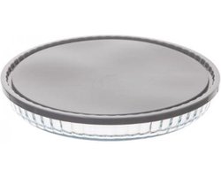 Glazen bakvorm/bakblik/ovenschaal - rond 27,5x3,5cm - oven/magnetron/koelkast/diepvriezer/vaatwasserbestendig - met deksel
