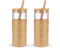 Glazen Beker 20 oz met Rietje en Bamboedeksel - Herbruikbare Smoothiebeker