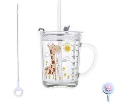 Glazen beker met deksel en rietje 400ml Hittebestendig voor Magnetron