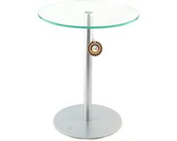 Glazen Bijzettafel Zilver 40x40x50 cm - Moderne Woonkamertafel - Praktische Ronde Salontafel