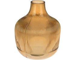 Glazen Bloemenvaas - Decoratieve Vaas - Woondecoratie - Geribbeld Ontwerp - 23 cm Hoog - Bruin