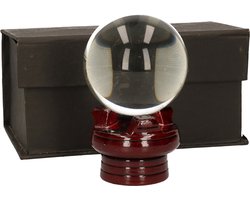 Glazen bol - 6 cm - kristallen bol op houten voet - waarzeggers/waarzegsters decoratie