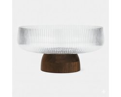 Glazen Bowl met Acaciahouten Voet – 24.5 cm – 2.5L – Ideaal voor Salade, Fruit & Snacks – Ribbeld Design