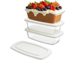 Glazen Broodvorm - Cakevorm met deksel - Zelf brood bakken - Hittebestendig borosilicaatglas - 3x 1.8 liter - Transparant