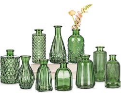 Glazen bud vazen - Mini flesvaasjes - Bloemstukken maken - Set van 10 stuks - Niet gespecificeerd - Grijs
