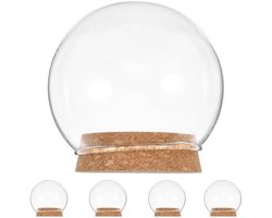 Glazen Cloche 10cm - Set van 5 - Decoratieve Glazen Koepel - Houten Basis - Met Kurk - Voor Bloemen en Verzamelobjecten - Glazen Dome