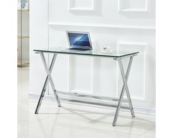 Glazen computerbureau - Laptoptafel - Sofatafel - Schrijftafel - Transparant gehard glas - Afgeronde randen