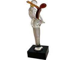 Glazen Dansend Paar - Kristallen Beeldje - Woonkamer Decoratie - Handgeblazen Uniek Design - 18.5 cm Hoog - Bruin Wit