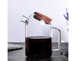 Glazen Decanteerkan met Kurken Deksel, Warm/Koud Waterkan, Theepot voor Iced Tea, Wijn en Koffie (1000ml) - Duurzaam en Hittebestendig Ontwerp, Ideaal voor Dranken en Sap