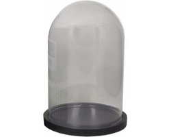Glazen decoratie stolp op plateau - zwart - 16 cm - Home Deco stolpen