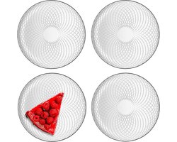 Glazen Dessertborden Set van 4 - Transparante Borden met Geometrisch Patroon - Ideaal voor Salades, Fruit en Voorgerechten | Ø 17,4 cm