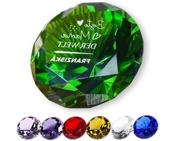 Glazen Diamant - Decoratieve Steen - Bureau Decoratie - Gepersonaliseerde Gravure - 8 x 8 x 5 cm - Groen