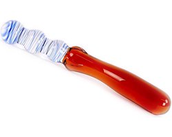 Glazen Dildo Curves - blauw/amber