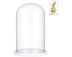 Glazen display cloche koepel decoratieve glazen koepel afdekking heldere bubbel glazen vitrine met witte houten basis voor verzamelstukken roos kantoor thuis tafeldecoratie 15x25,5cm