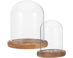 Glazen Display Koepels - Vitrine Stolpen - Decoratie Presentatie - Massief Houten Basis - 2 Sets - Transparant